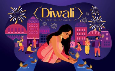 Hint bayramı için güzel tebrik kartı Diwali (Işık Festivali)