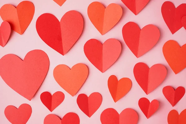 Red Paper Hearts Pink Background Valentine Day Celebration Royalty Free Stock Photos