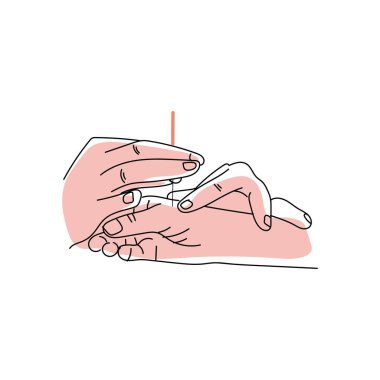 Hands of doctor and patient undergoing acupuncture on white background