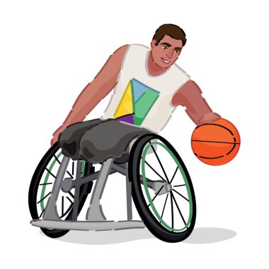 Male basketball player with physical disability on white background
