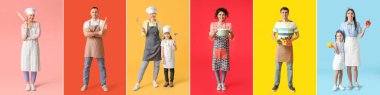 Set of chefs on colorful background