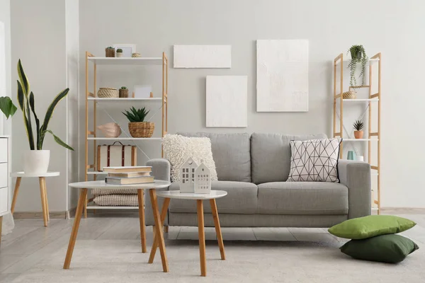 Grey Sofa Cushions Interior Modern Living Room — Stockfoto