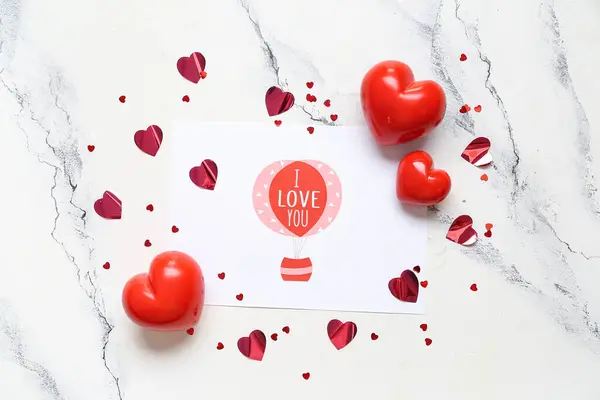 Card Text Love You Hearts White Grunge Background Valentines Day — стокове фото