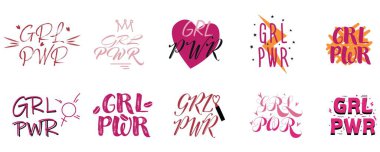 Set of text GRL PWR on white background
