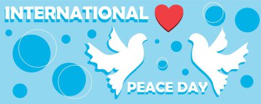 Banner for International Day of Peace with doves and heart 