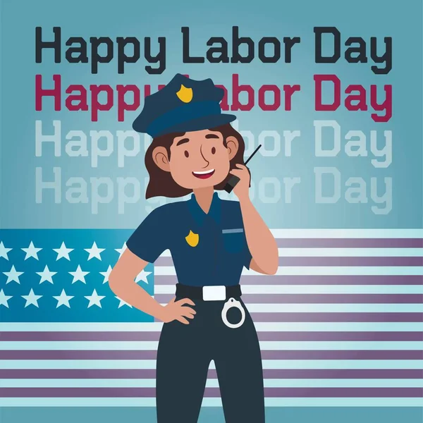 Banner for USA Labor Day with female police officer