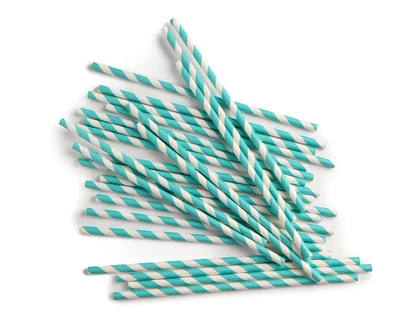 Set of paper drinking straws on white background