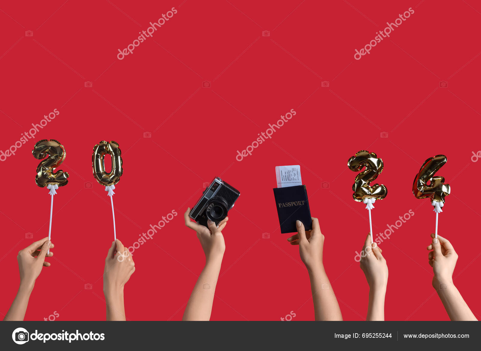 Female Hands Holding Passport Camera Figure 2024 Red Background New   Depositphotos 695255244 Stock Photo Female Hands Holding Passport Camera 