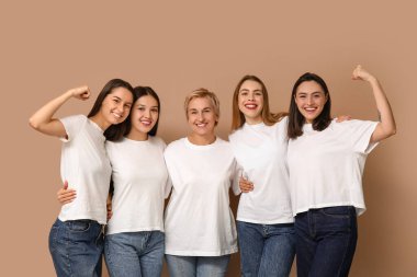 Many beautiful women on beige background. Women history month