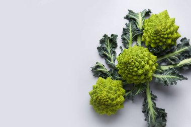 Gri arka planda Romanesco lahanası olan kompozisyon