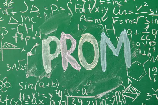 Word PROM with math formulas on green chalkboard
