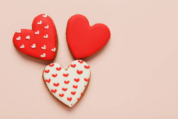 Heart shaped cookies on pink background. Valentine's day celebration