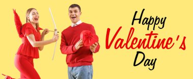 Festive banner for Happy Valentines Day with young couple