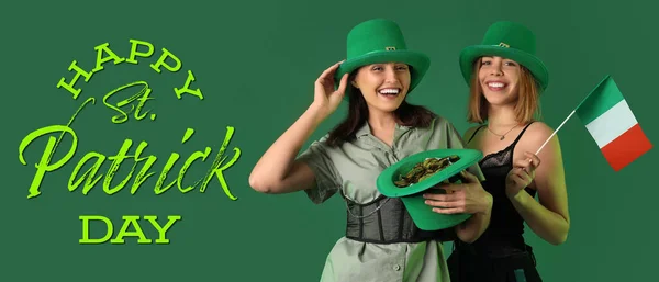 Groet Banner Voor Patrick Day Met Mooie Ierse Vrouwen Groene — Stockfoto