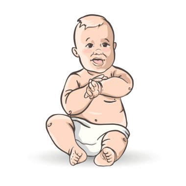 Beyaz arka planda oturan bebek