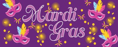 Beautiful greeting card for Mardi Gras (Fat Tuesday) with carnival masks