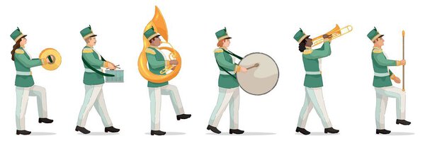 Marching band on white background
