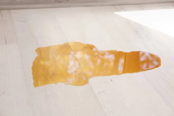 Wooden laminate floor with spilled coffee