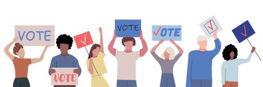 Beyaz arkaplan üzerinde metin VOTE 'si olan pek çok kişi