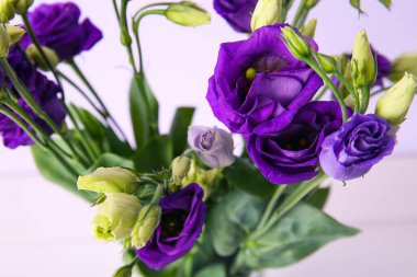 Leylak arka planında Eustoma çiçekleri