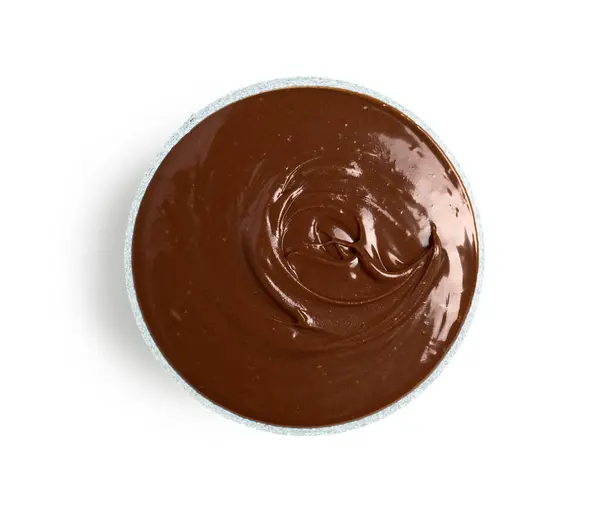 stock image Bowl of tasty melted chocolate on white background