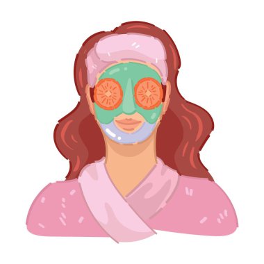 Yüzüne uygulamalı maske takmış bir kadın.