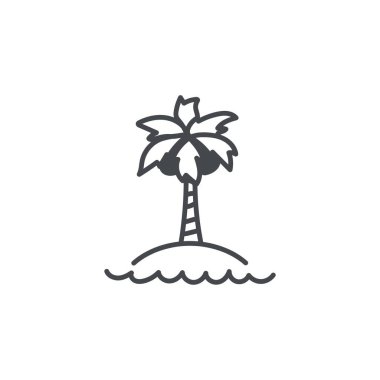 Beyaz arka planda avuç içi olan ıssız bir ada.