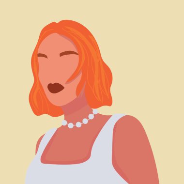 Bej arka planda güzel, kızıl saçlı bir kadın.