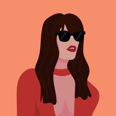 Turuncu arka planda seksi bir kadının portresi.