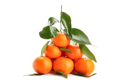 Heap of fresh tangerines on white background