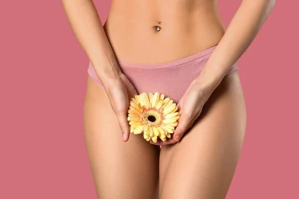 粉红底色美丽的黄花少女内裤 — 图库照片