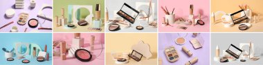Farklı dekoratif kozmetik ve aksesuarlarla kolaj