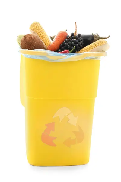 Δοχείο Για Σκουπίδια Τρόφιμα Που Απομονώνονται Λευκό Φόντο Έννοια Ανακύκλωσης — Φωτογραφία Αρχείου