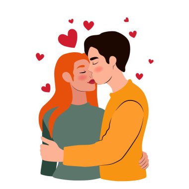 Beyaz arka planda öpüşen genç çift