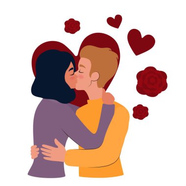 Beyaz arka planda öpüşen genç çift