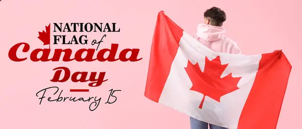 Festive banner for National Flag of Canada Day with young man