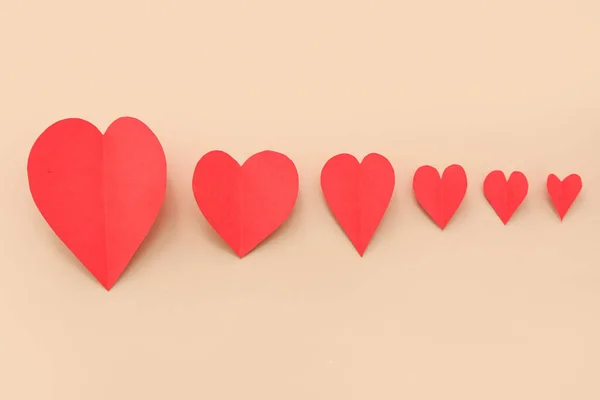 Ensemble Coeurs Papier Rouge Sur Fond Couleur Fête Saint Valentin — Photo