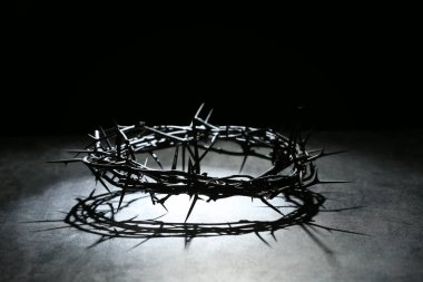 Siyah grunge arka planında ışık olan dikenli taç.