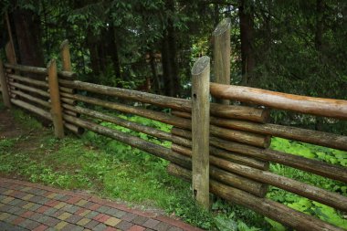 Yaz ormanında ahşap çitler