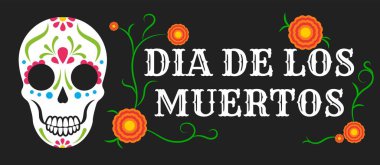 Meksika Ölüler Günü (El Dia de Muertos) için boyalı kafatasıyla selamlama pankartı