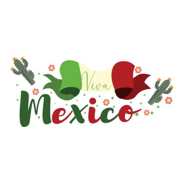 Beyaz arkaplanda kaktüsü ve bayrağı olan VİVA MEXICO metni