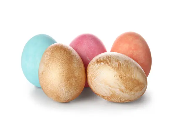Cinque Uova Pasqua Dipinte Sfondo Bianco — Foto Stock