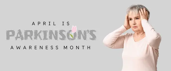 Banner Parkinson Awareness Hónap Idősebb Nővel — Stock Fotó