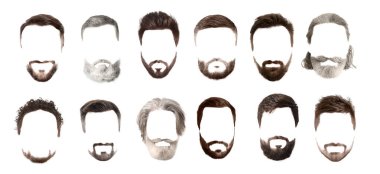 Beyaz üzerine izole edilmiş şık erkek saç modelleri kolajı.