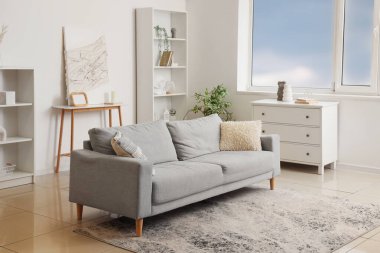 Klozeti ve kanepesi olan bir oturma odası.