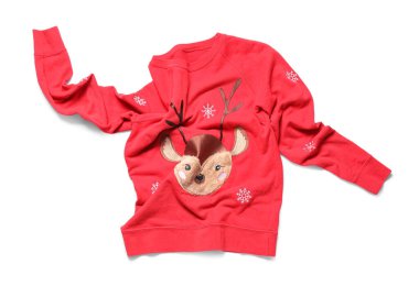 Beyaz arka planda izole edilmiş şık Noel süveteri