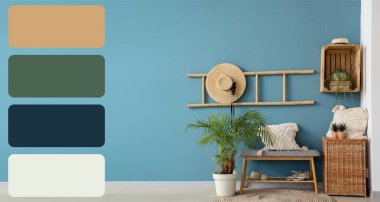 Modern koridorun şık iç tasarımı. Farklı renk desenleri