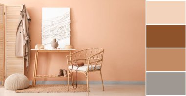 Modern koridorun şık iç tasarımı. Farklı renk desenleri