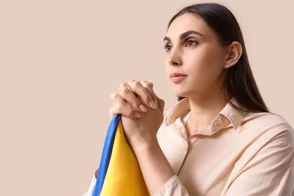 Gyönyörű Zászló Ukrajna Imádkozó Fény Háttér Közelkép — Stock Fotó