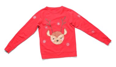 Beyaz arka planda izole edilmiş şık Noel süveteri